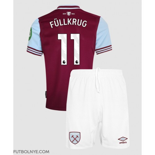 Camiseta West Ham United Niclas Fullkrug #11 Primera Equipación para niños 2024-25 manga corta (+ pantalones cortos)